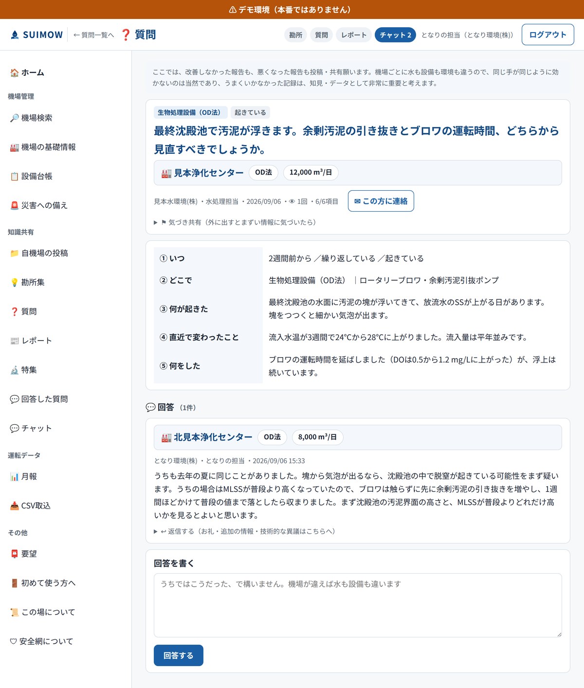 質問と回答の画面
